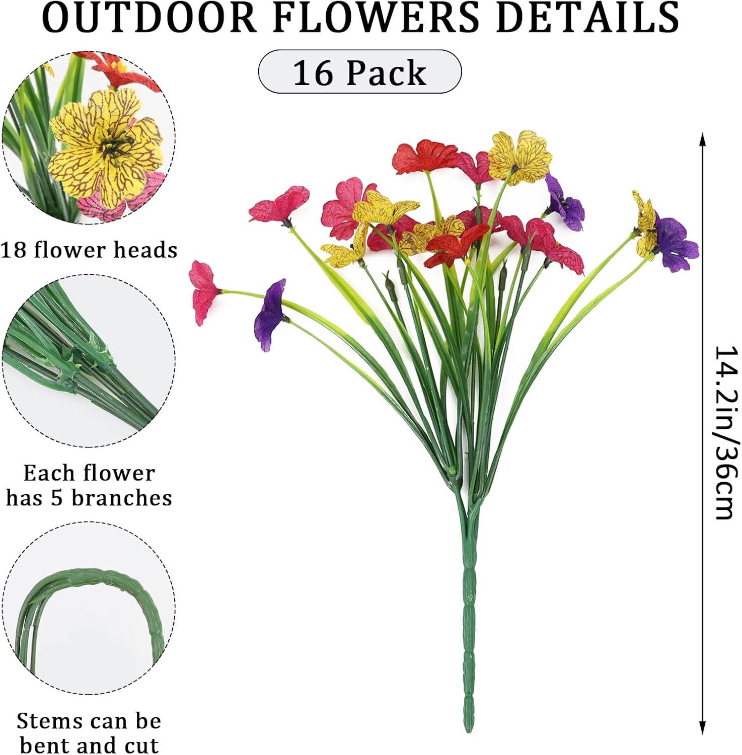 16 Bundles Colorful Spring Artificial Flowers